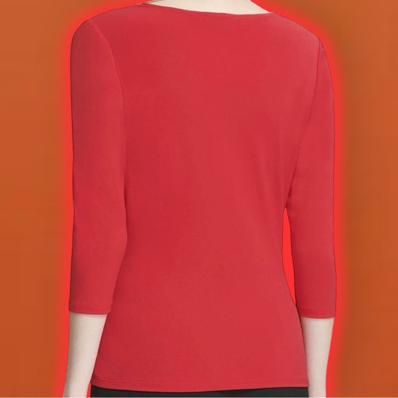 Calvin Klein ‘3/4 Sleeve Ruched Lace Up Detail Pullover Blouse’ Coral Red Size S - Picture 2 of 15